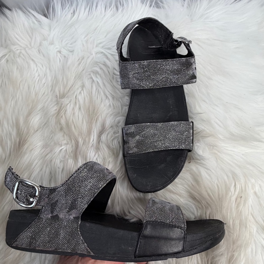 FitFlop Lulu Shimmerlux Black Metallic Back-Strap Sandals ET5-090 Womens 10
